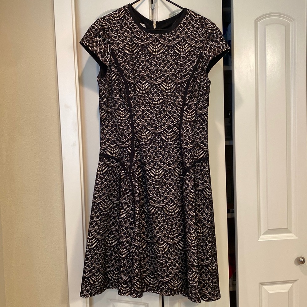 Size 14 Maggy London mid black and nude pleated dress